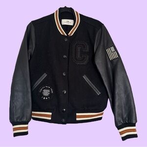 Coach Black Varsity Jacket with Leather Sleeves